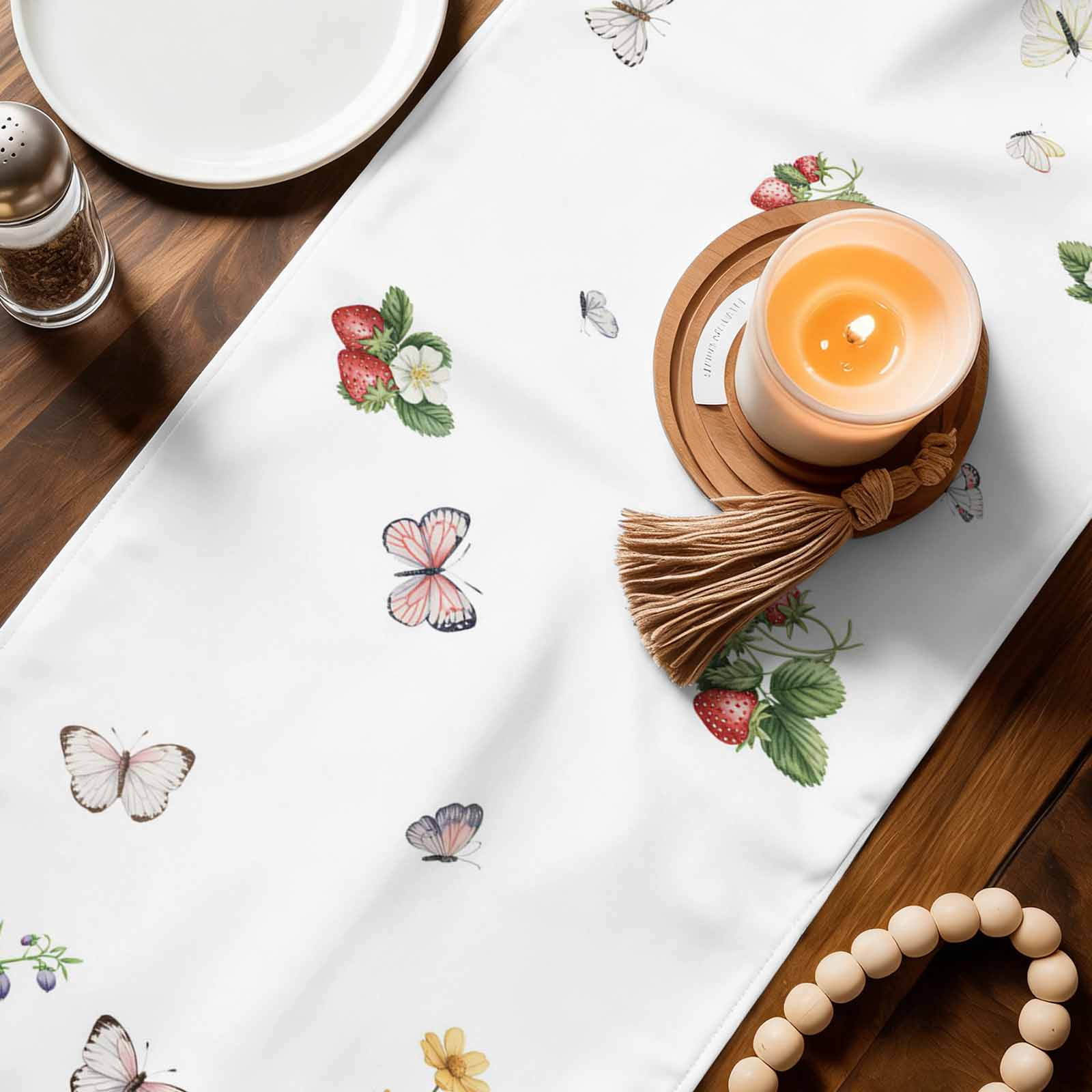 Spring Easter Table Runner Linen Burlap Table Runner 108 Inches Long Country Bunny Chick Floral Butterflies Watercolor Dresser Scarves for Kitchen Island Coffee Dining Party Holiday Decor 13"x108"