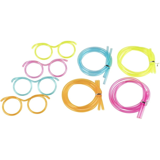Silly Straw Glasses 12Pack Flexible Drinking Straw Novelty Eyeglass Frame, Bar Accessories