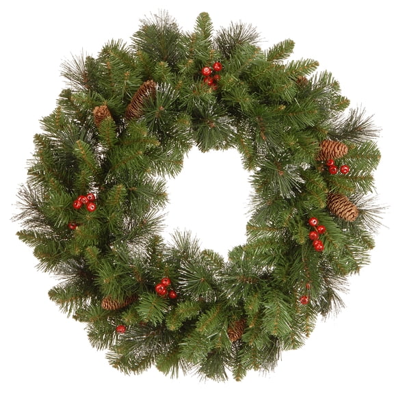 Unlit Silver Bristle, Cones, Red Berries and Glitter Artificial Christmas Wreath - 24-Inch