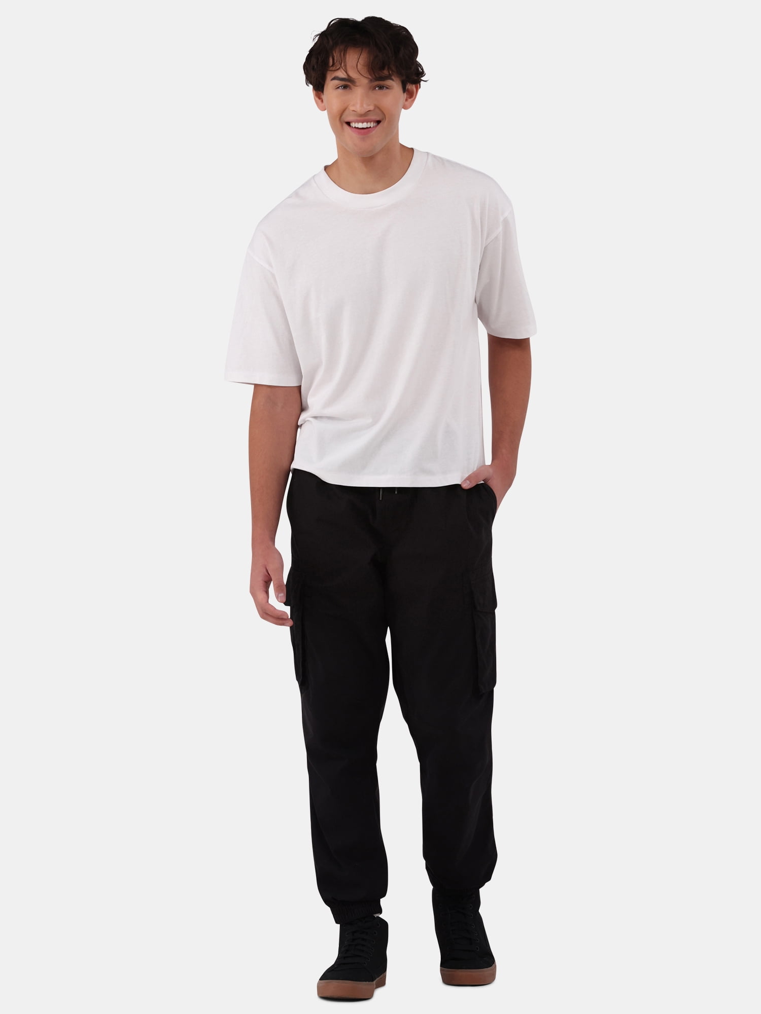 No Boundaries Cotton Oversized Cropped Tee with Short Sleeves, 2-Pack, Men's and Big Men's XS-5XL