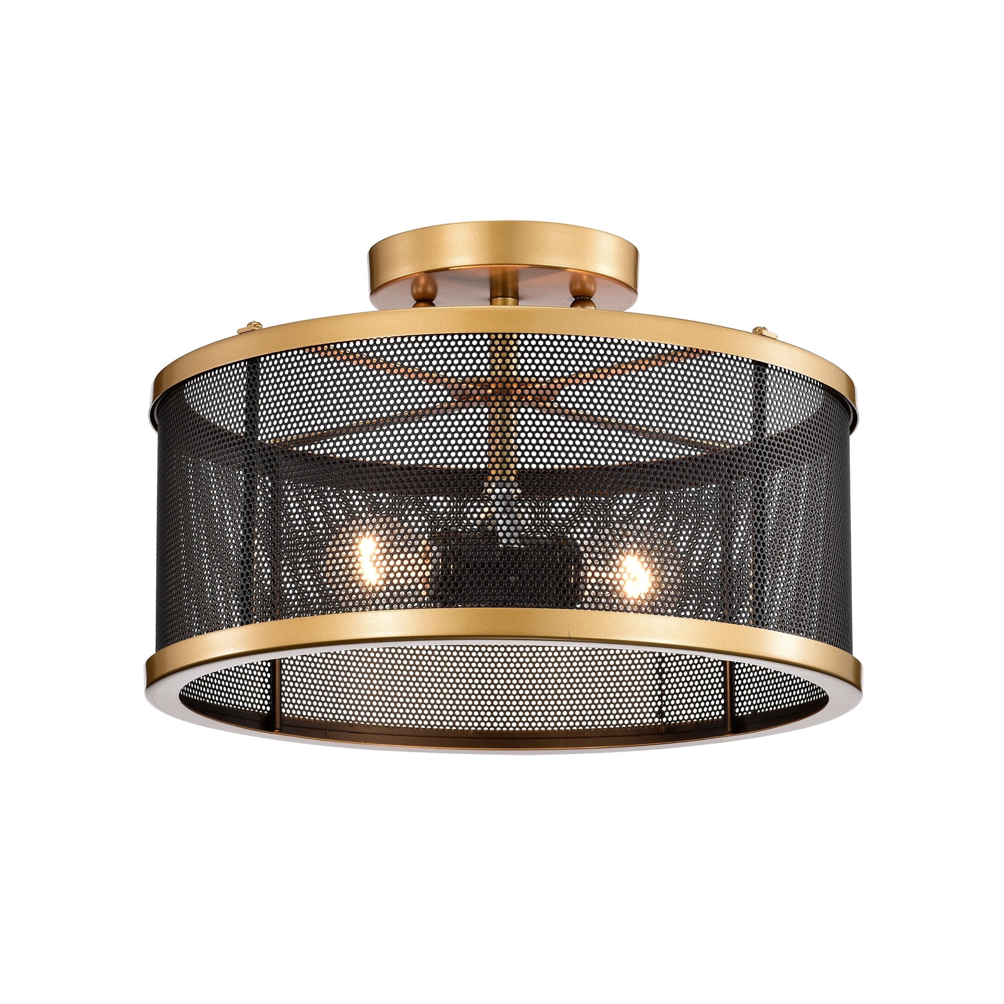 Home Accessories Perin Matte Black+Gold 2-Light Metal Drum Semi-Flush Mount