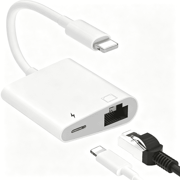 GJX Lightning to Ethernet Adapter for Iphone/Ipad,2 in 1 Rj45 Ethernet Lan Network Adapter with Charge Port for Iphone 14 13 12/Ipad/Ipod,Plug&Play,Supports 100Mbps Network