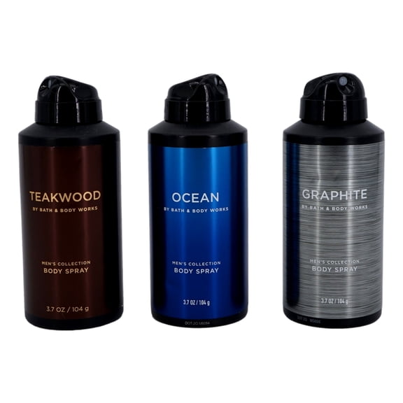 Bath and Body Works 3 Pack Deodorizing Body Spray. Graphite, Ocean and Teakwood. 8 Oz.