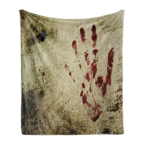 Horror House Soft Flannel Fleece Throw Blanket, Grunge Dirty Wall Bloody Hand Print Murky Palm Trace Victim Violence, Cozy Plush for Indoor and Outdoor Use, 60" x 80", Red Beige, by Ambesonne