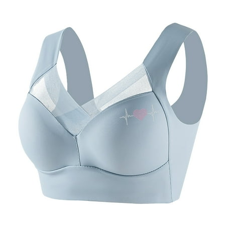 HYSYSB Sports Bras for Women balconette Bras for Women bras No Underwire Full Support compression Bra without Ring Vest Underwear Thin Side Breasts Gathered Bra plus Size Sports Bra Light Blue 2XL