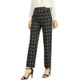 thumbnail image 1 of Pantalones largos rectos de cintura elástica con botones y cremallera de cuadros para mujer Inspire Chic 3XL negros, 1 of 7