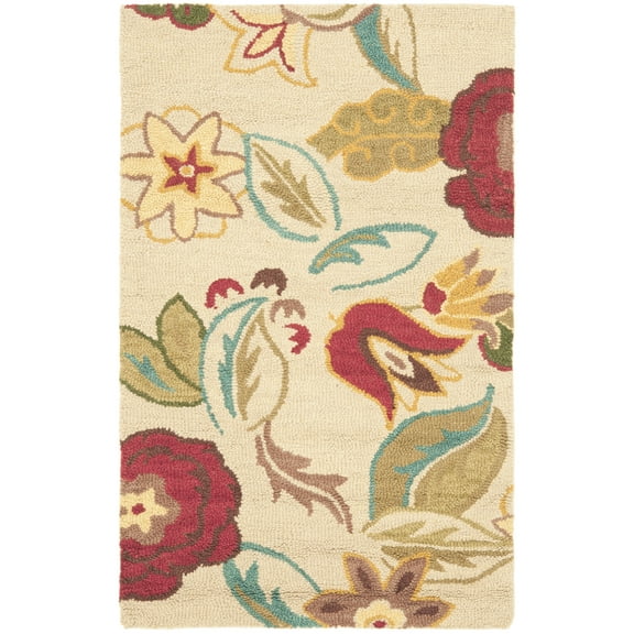 SAFAVIEH Blossom Nancy Floral Flowers Wool Area Rug, Beige/Multi, 3' x 5'