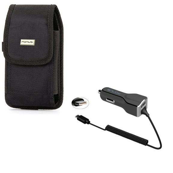 Case Belt Clip w Car Charger for Samsung Galaxy S9 Plus, S8 Plus, A50/A20 Phones - Rugged Holster Canvas Cover Pouch Carry, 30W Type-C Power Adapter DC Socket Fast USB Port