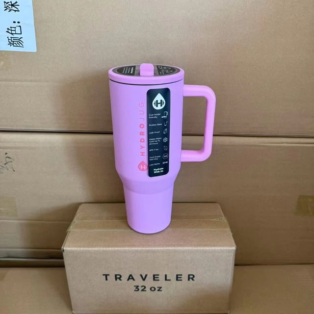 Vaso HydroJug de 32OZ/40OZ, tapa de paja para viajero, taza de coche con aislamiento al vacío de acero inoxidable, viaje térmico helado de doble pared,Bubblegum,40OZ