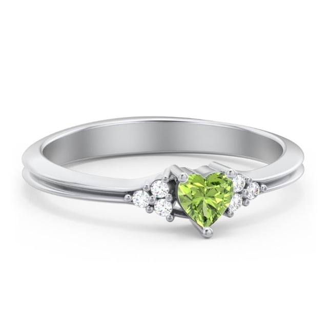 Birthstone Heart Ring with Shoulder Accents - Peridot (August)