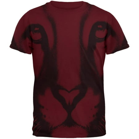 - Mountain Lion Cougar Ghost Face All Over Maroon Adult T-Shirt