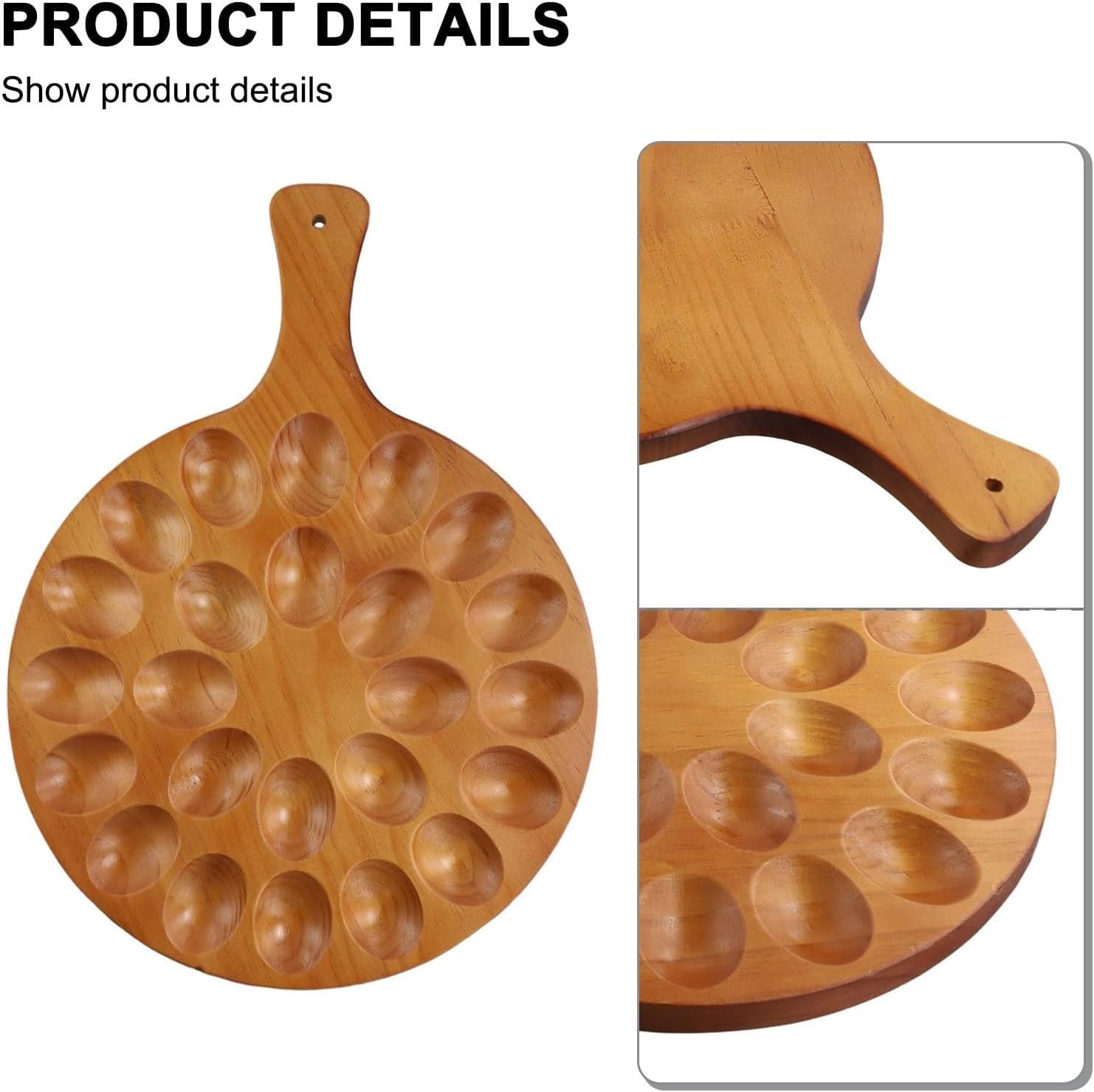 ABCISI Wooden Deviled Egg Platter With Handle, 24-Holes Round Storage Tray for Eggs, Versatile Serving Plate For Kitchen And Parties Gatherings, Round Divided Egg Holder