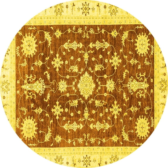 Ahgly Company Machine Washable Indoor Round Abstract Yellow Modern Area Rugs, 8' Round