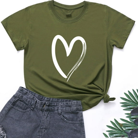ALLLIST Going Out Tops for Women Green Heart Short Sleeve Casual Crew Neck Basic T-Shirts Blouses for Women Dressy Casual L