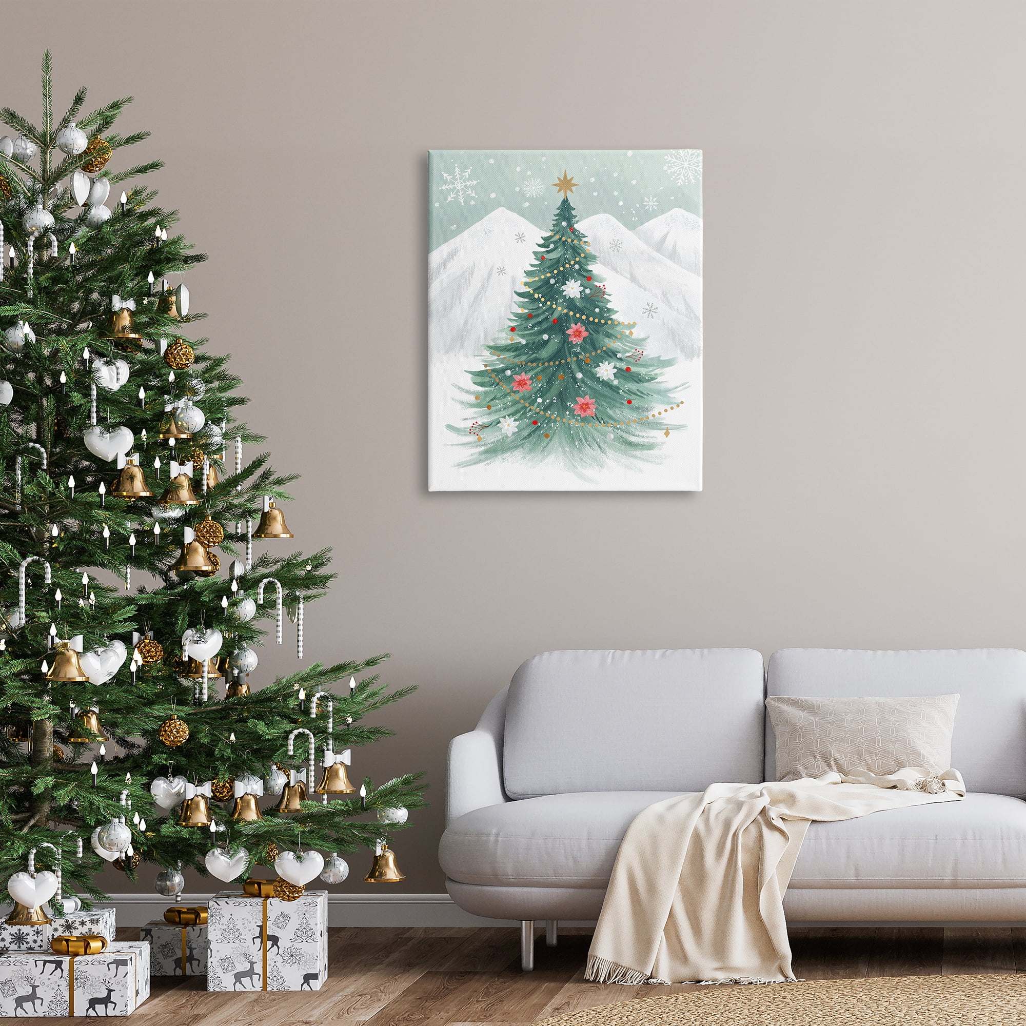 Stupell Industries Subtle Christmas Tree in Snow Holiday Painting Gallery Wrapped Canvas Art Print Wall Art, 30 x 40
