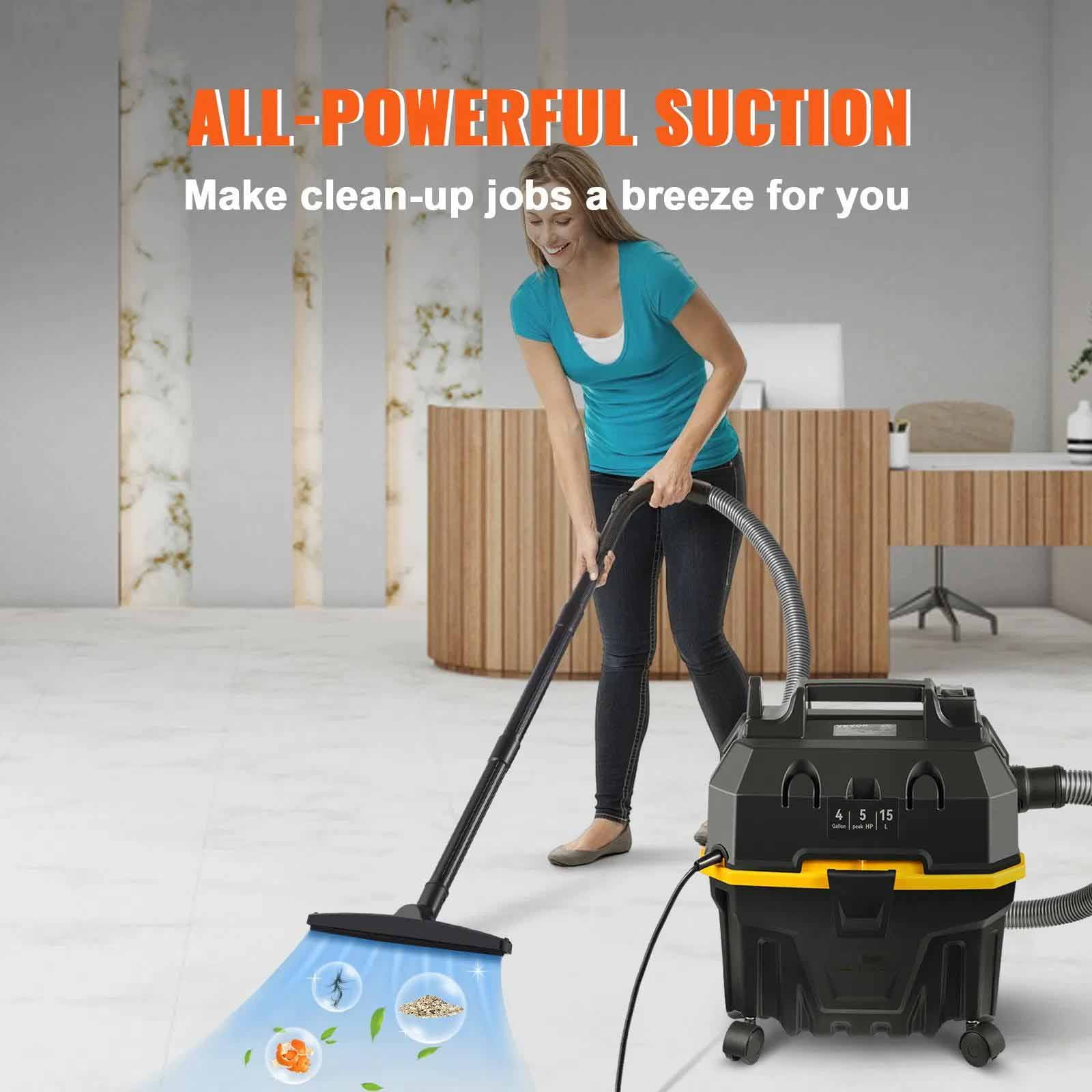 Wet Dry Vacuum 4 Gallon Shop Vacuum with Blowing Function Portable Attachments to Clean Floor, Upholstery, Gap, Car, ETL Listed, Black