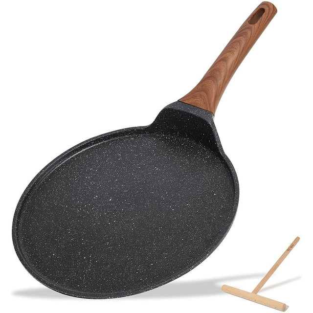 Poêle à Crêpes Antiadhésive pour Tortillas Crêpes, Poêle Dose Tawa pour Roti, Induction, Poêle Plate Ronde, Plaque de Cuisson (9,5 Po)