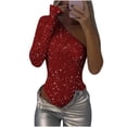 thumbnail image 3 of lcziwo Women's One Shoulder Sequin Bodysuits Sparkly Glitter Long Sleeve One Piece Tops 2025 Slim Jumpsuits for Wedding Guest Red L Ofertas de Hoy en Liquidación, 3 of 7