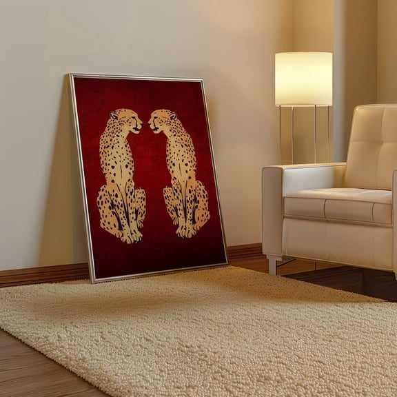 Stylish Cheetah Wall Art, Dopamine Decor, Burgundy Poster Art, Modern Home Decor, Leopard Art Poster, Cheetah Poster,, Unframed Poster Size 8x12