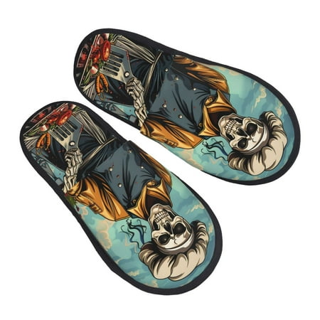 

JUNZAN Skeleton Chef BBQ Scene Slippers for Women House Shoes Non Slip Indoor/Outdoor Pineapple And Cactus Designs-Medium
