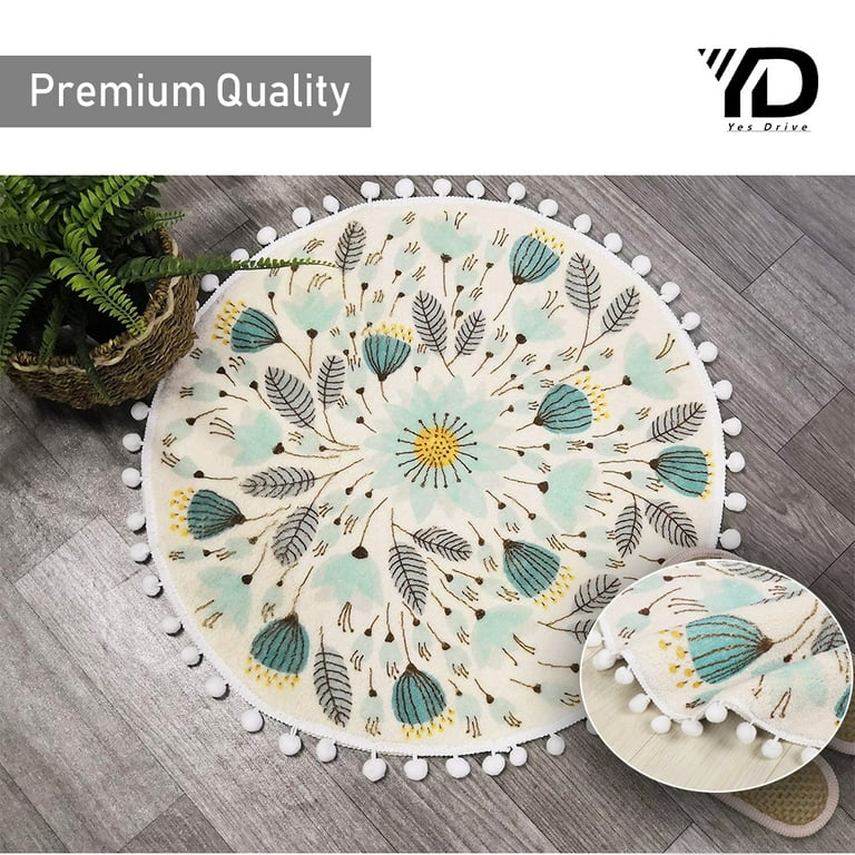 Blue Floral Plush Bath Mat 50x80cm, Half Moon Shaped Bath Rugs, Washable  Bathroom Mat,half Circled Floral Rug,semi Circled Bathroom Bathmat 