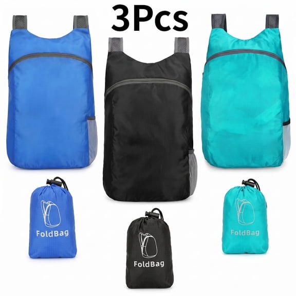 3 Pcs Ultra Lightweight Foldable Packable Travel Hiking Daypack for Camping Cycling Outdoor,20L Black /Sapphire /Lake Blue