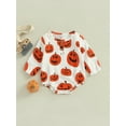 thumbnail image 2 of Wassery My 1st Halloween Outfits Infant Baby Girl Boy Fall Romper Long Sleeve Round Neck Pumpkin Print Loose Jumpsuit 0-24 Months, 2 of 7