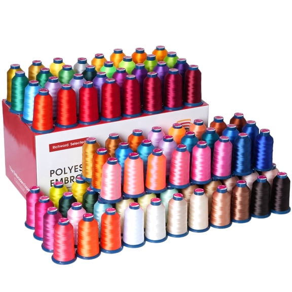 RICHWORD 100-Color Polyester Embroidery Thread, 4374 Yds, 40WT, 100-Pack