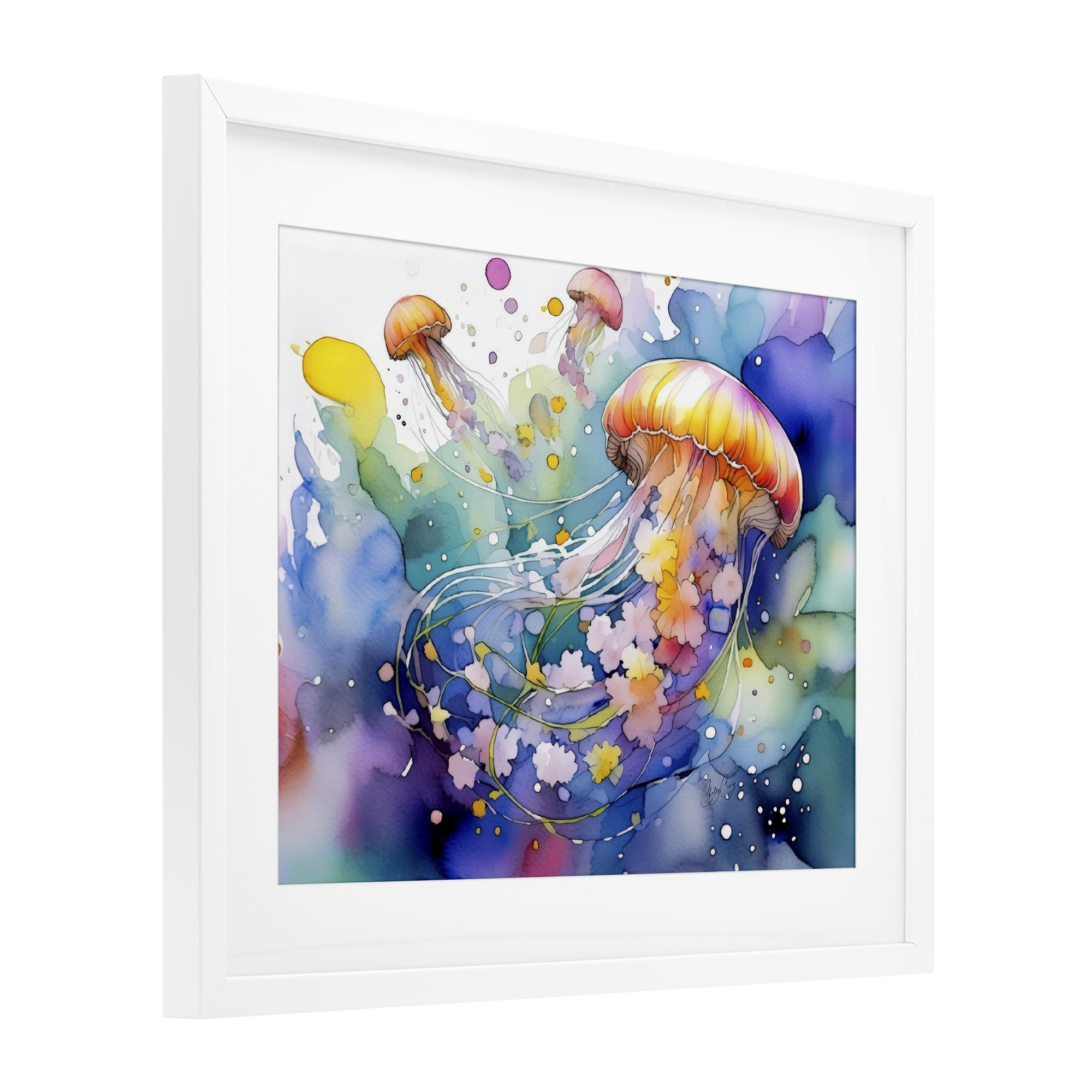 Stupell Industries Neon Jellyfish Underwater White Framed Print Under Glass, design by Shelly Craig