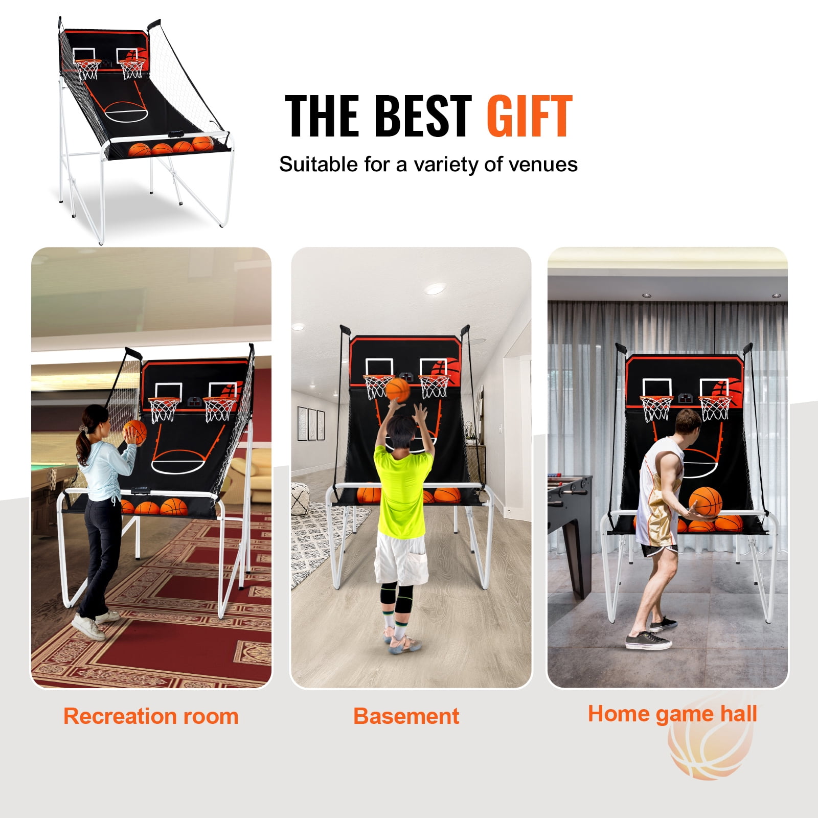 KFFKFF 82" Foldable Electronic Basketball, 2-player Indoor Hoops Challenge Game, Foldable Basketball Arcade Game with 4 Basketballs, 8 Play Styles, Digital Scoring System, and Air Pump
