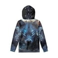 thumbnail image 2 of Xoenoiee Casual Boys Hoodies Pullover Sweatshirt Kids Long Sleeve Hooded Top with Front Kangaroo Pocket Activewear for Workout Walk, Wolf Star Blue Pattern, S, 2 of 7