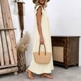 thumbnail image 5 of ClodeEU Women's Round Neck Ruffle Cap Sleeve Maxi Dress, Casual Loose Fit Dress Beige,Women's Plus L, 5 of 8