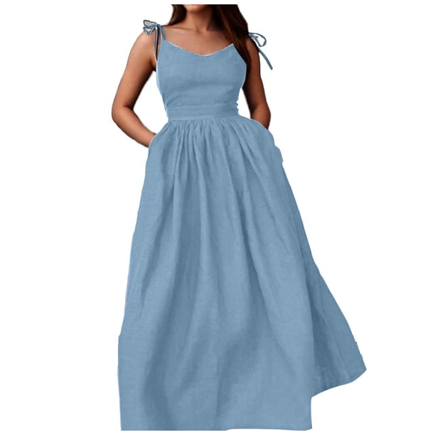 Vestido de moda liso sin espalda con cuello en V y cintura alta para mujer, poliéster spandex, estilo sexy y elegante, tallas S-XXXL