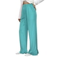 thumbnail image 3 of QHFBli Womens Wide Leg Pants Drawstring Elastic High Waisted Ruffle Hem Palazzo Pants with Pockets Casual Trousers, 3 of 8