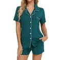 thumbnail image 2 of Fiaer,Satin Lightweight Pajamas Sets for Women,Women's Plus Size Short Sleeve Shirts with Short Shorts Lounge Outfits,Womens Loose Fit Sleepwear 2 Piece with Pockets,Ladies Comfy Pjs Green M, 2 of 5