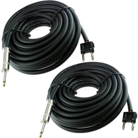 2x 25 FT Banana to 1/4" speaker cables DJ PA 25FT PAIR OF CABLES 12 Gauge 12GA