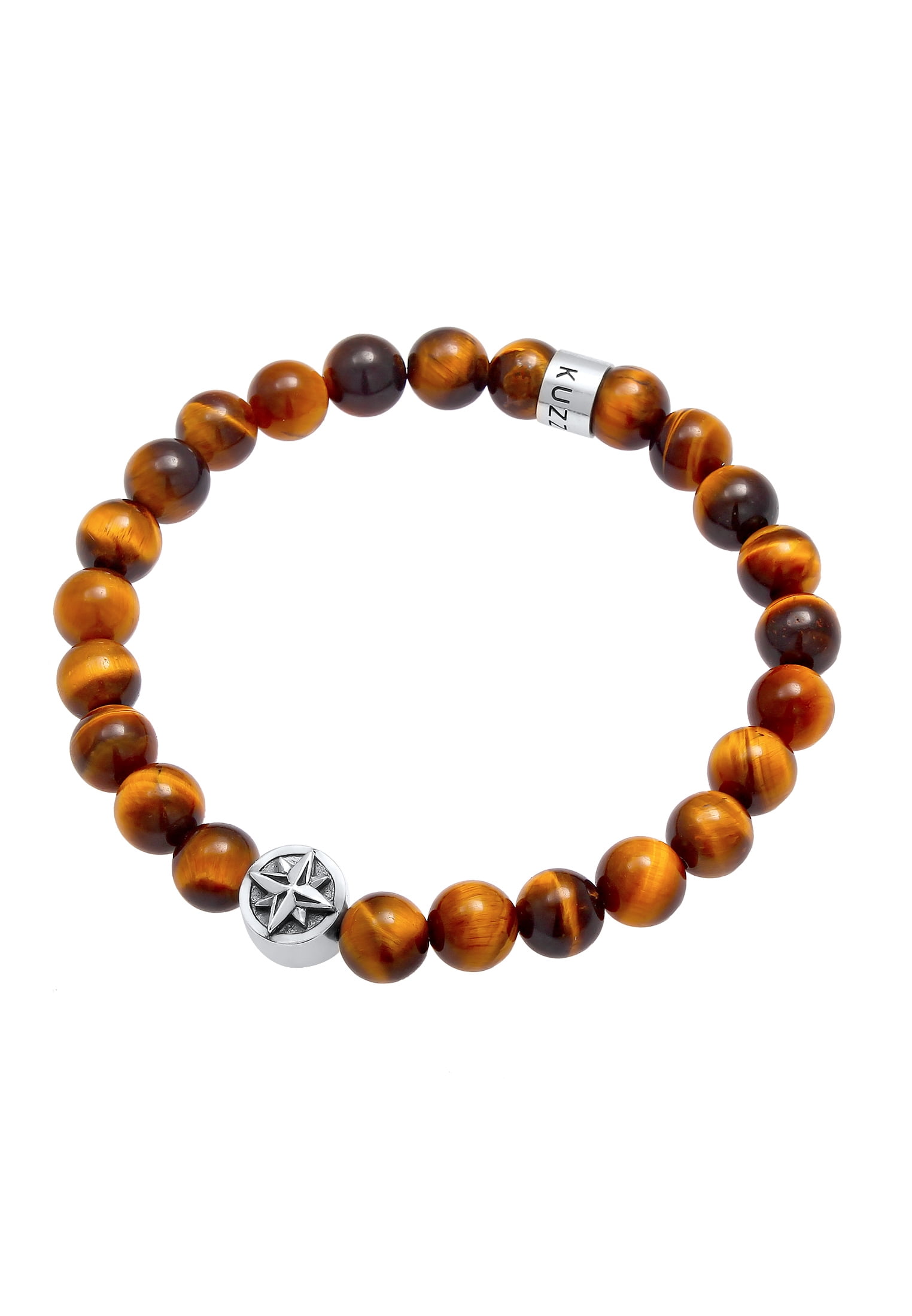 KUZZOI Men Round Tigereye Stone Bracelet with Compass Bead 7.48-9.05 inch