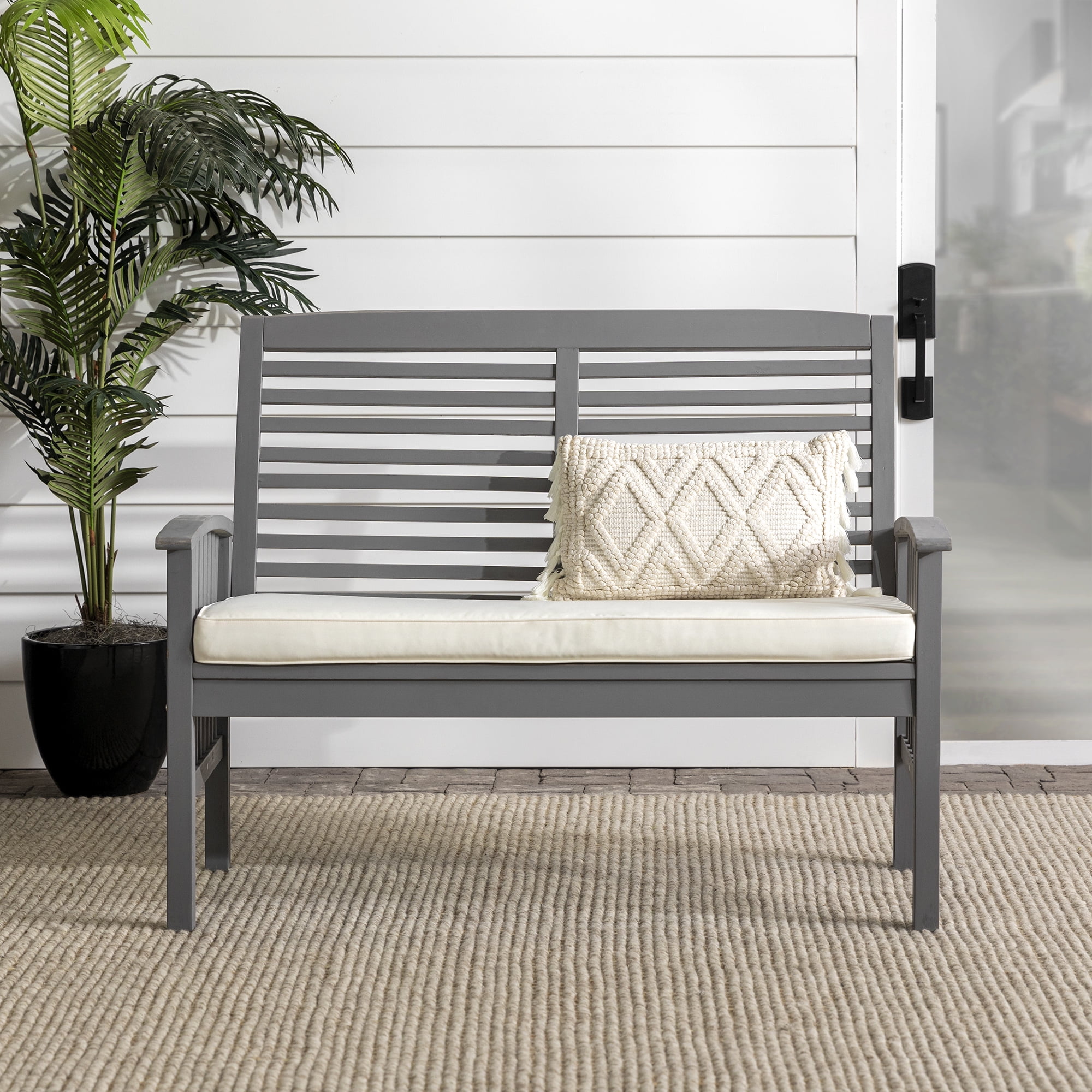 Walker Edison 48" Outdoor Patio Wood Loveseat With Cushions - Grey Wash