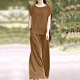 thumbnail image 2 of PENGXIANG Ensemble d'Été 2 Pcs pour Femmes, Ensemble Décontracté, Couleur Unie, Col Rond, Pantalon Large, 2 of 6