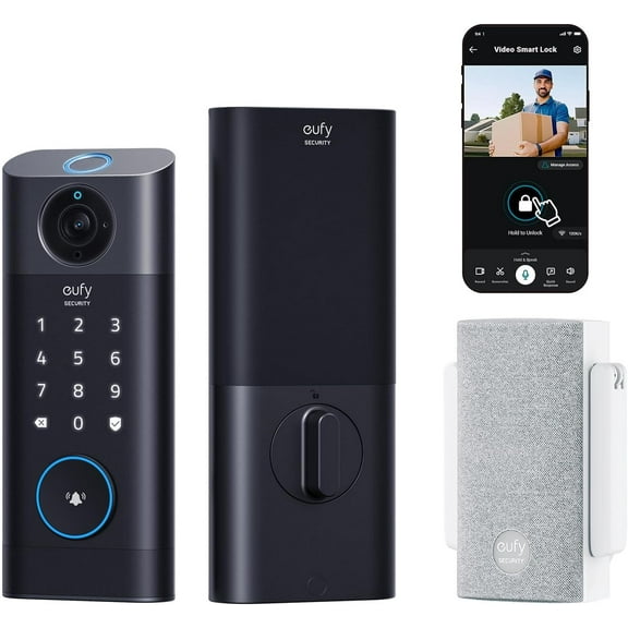 eufy Security Video Smart Lock S330, 3-in-1 Camera Doorbell Fingerprint Keyless Entry Door Lock, Smart Wi-Fi Deadbolt for Front Door, App Remote Control, SD Card Required, Chime Included