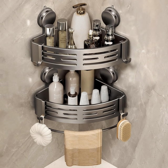 Esquinero para Baño Regadera Ventosa Repisas Sin Taladro Organizador de Regadera Metal de Aluminio Porta Shampoo Antióxido Estante Organizador Baño Gris Mueble para Regadera
