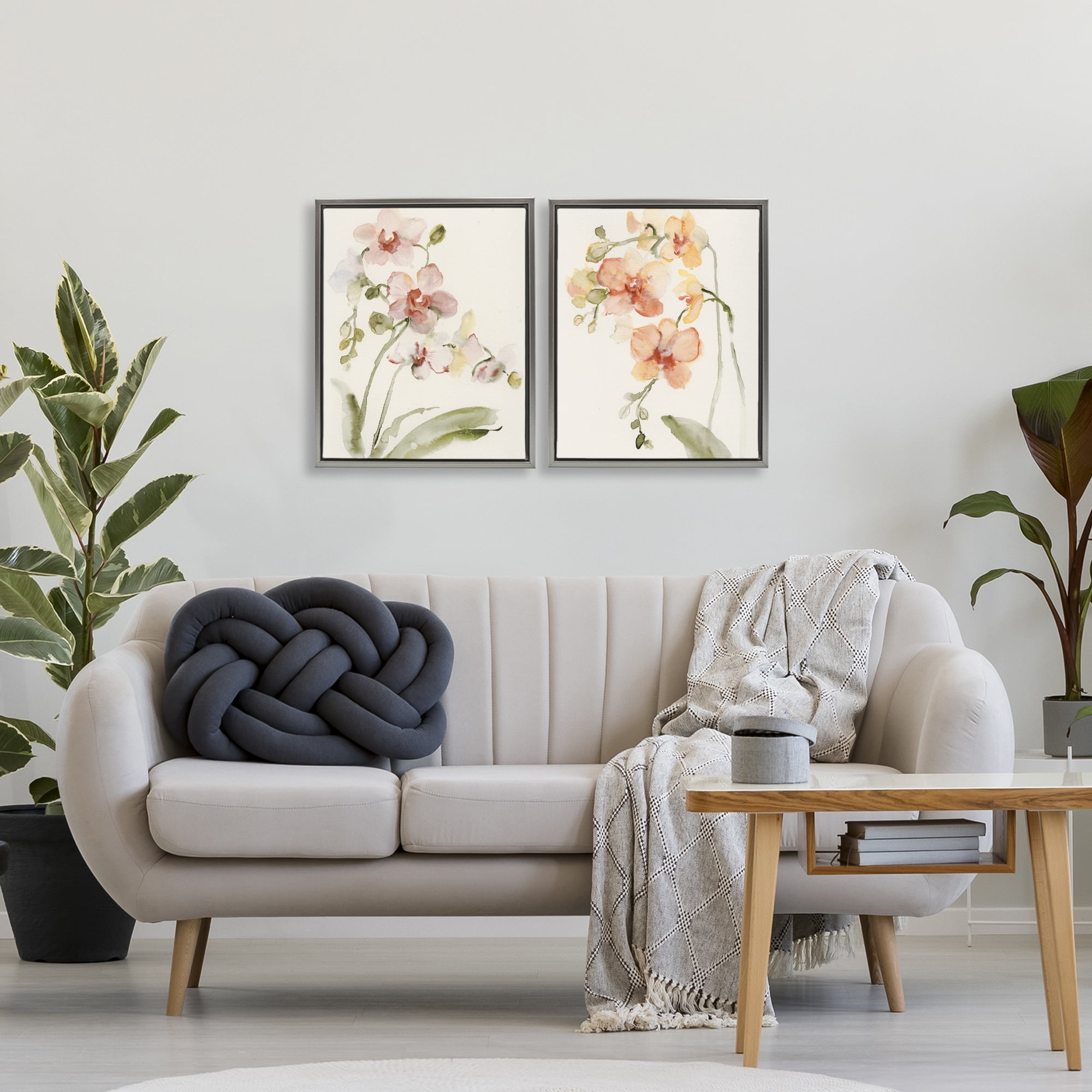 Stupell Industries Delicate Orchids in Bloom 2 Piece Gray Framed Floater Canvas Set, design by Victoria Barnes