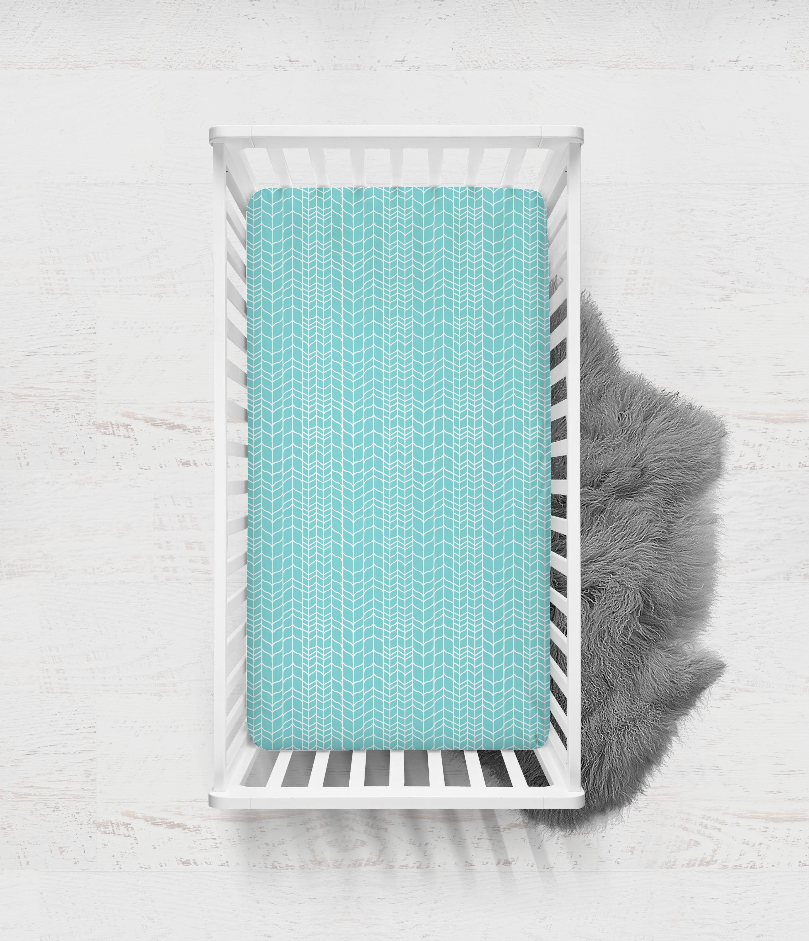 Crib or Toddler Bed Fitted Sheet 100% Cotton Percale, Safari Jungle Aqua/Orange/Grey