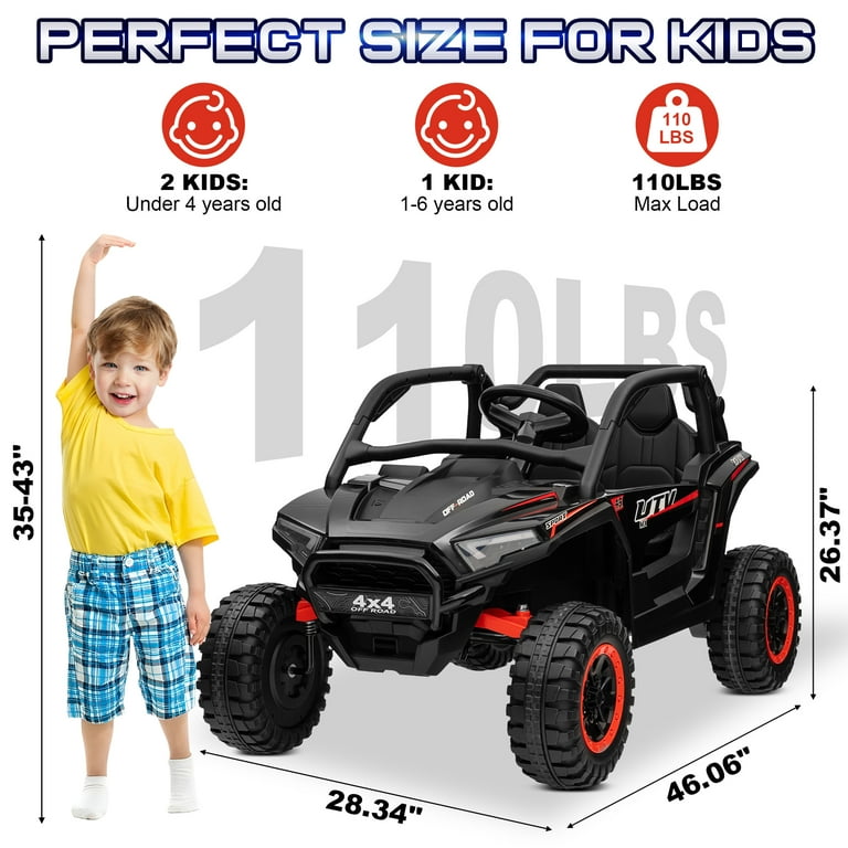 4WD 24V Ride on Toys  for Kids w/Parent Remote Control, 2 Seater  7AH Kids Battery Powered Vehicles, Bluetooth Spring Suspension, Storage for Gift, Black