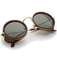 thumbnail image 5 of zeroUV Unisex Retro Steampunk Side Cover With Cutouts Thin Metal Temples Round Sunglasses 47mm (Matte Tortoise-Gold / Green) - 47mm, 5 of 5