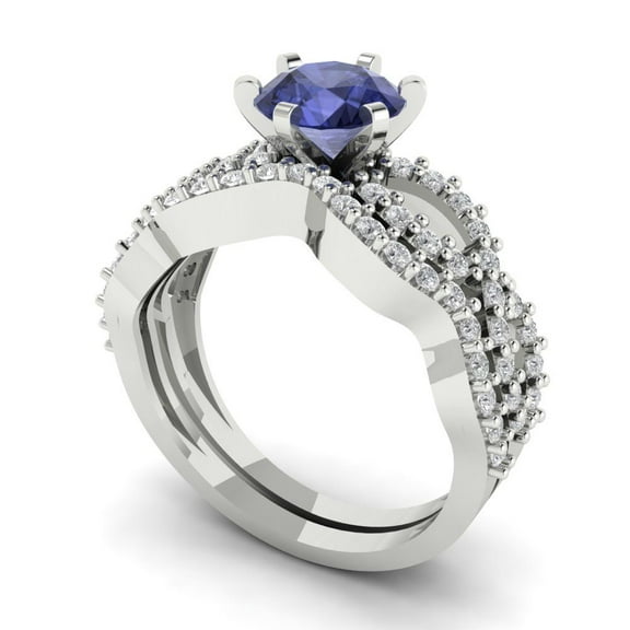 Clara Pucci 18K White Gold 1.57 Simulated Tanzanite Engraveable Engagement Ring   Wedding Band Set