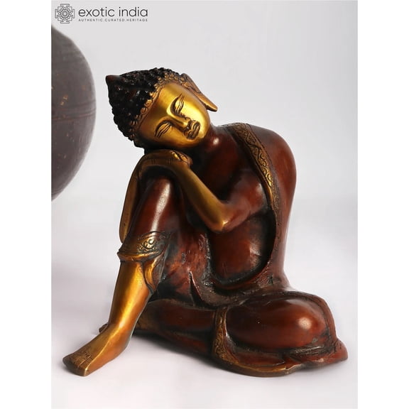Japanese Thinking Buddha Brass Sculpture - Handmade Buddhist Idol