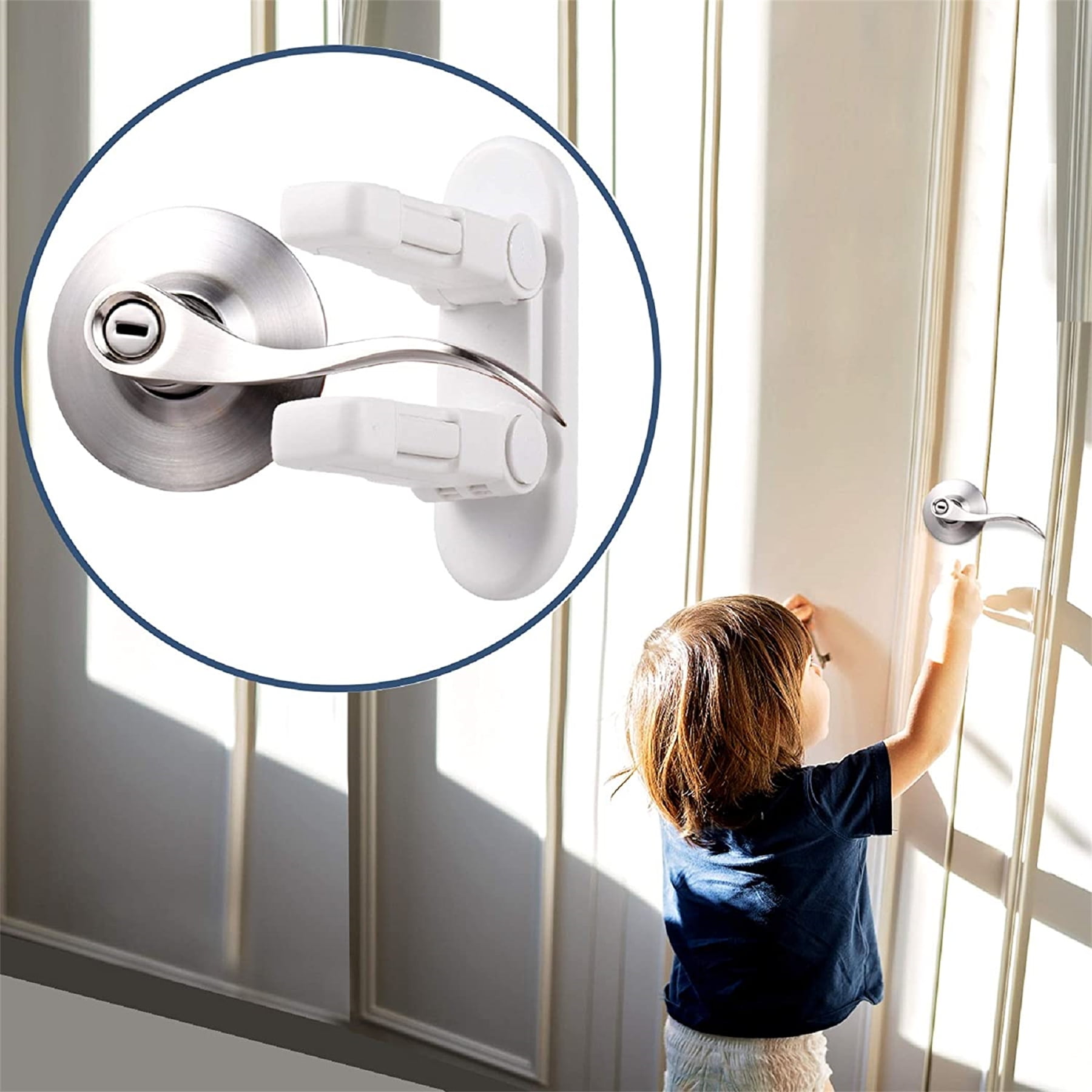 4 Pack Childproof Door Lever Lock Prevent Toddlers from Opening Doors.Unique Double Lock System