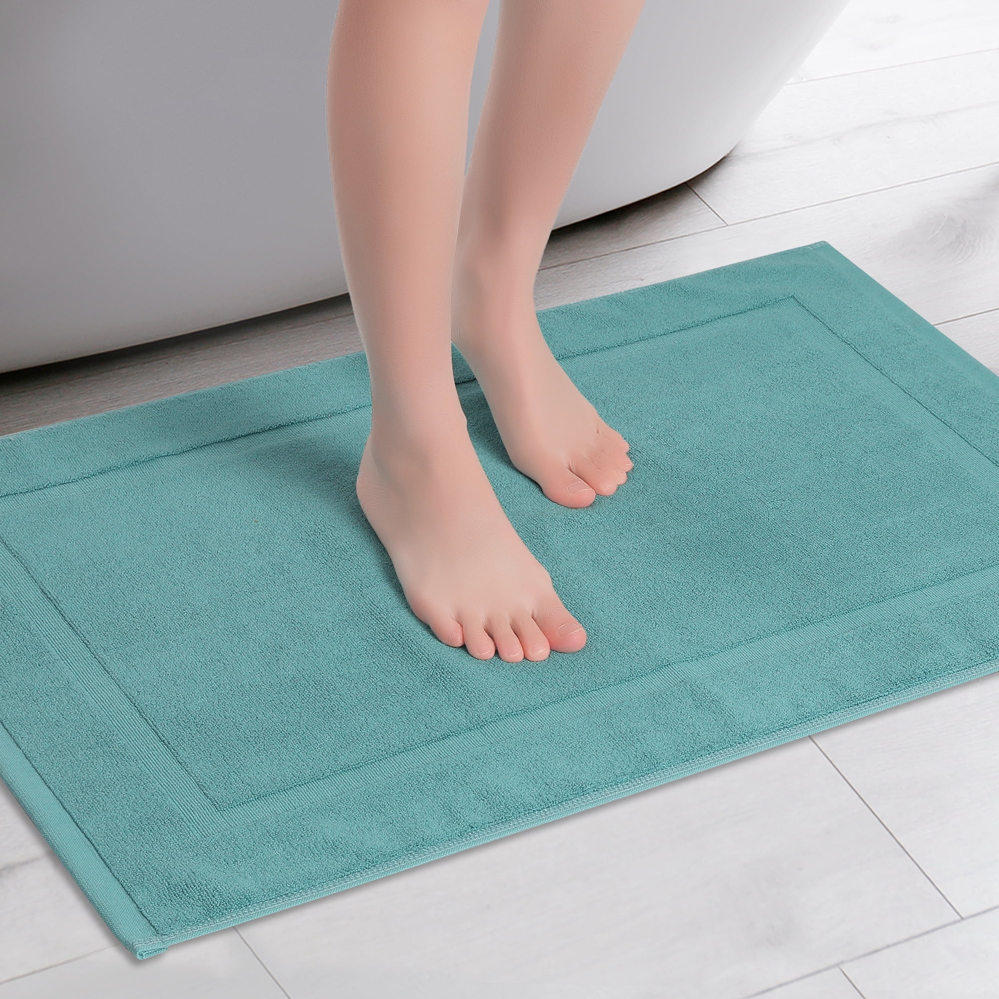 Unique Bargains 3 Pcs Towel Cotton Banded Mat Reversible Step Out Rug Blue 16" x 24"