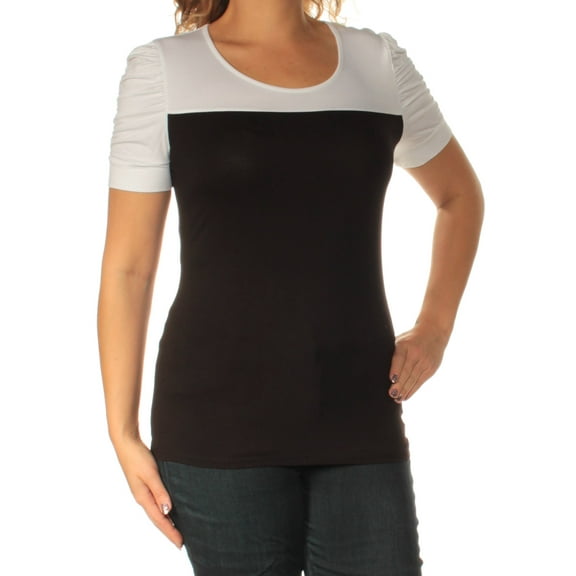INC $49 Womens New 1915 Black Color Block Ruched Short Sleeve Sweater L B B
